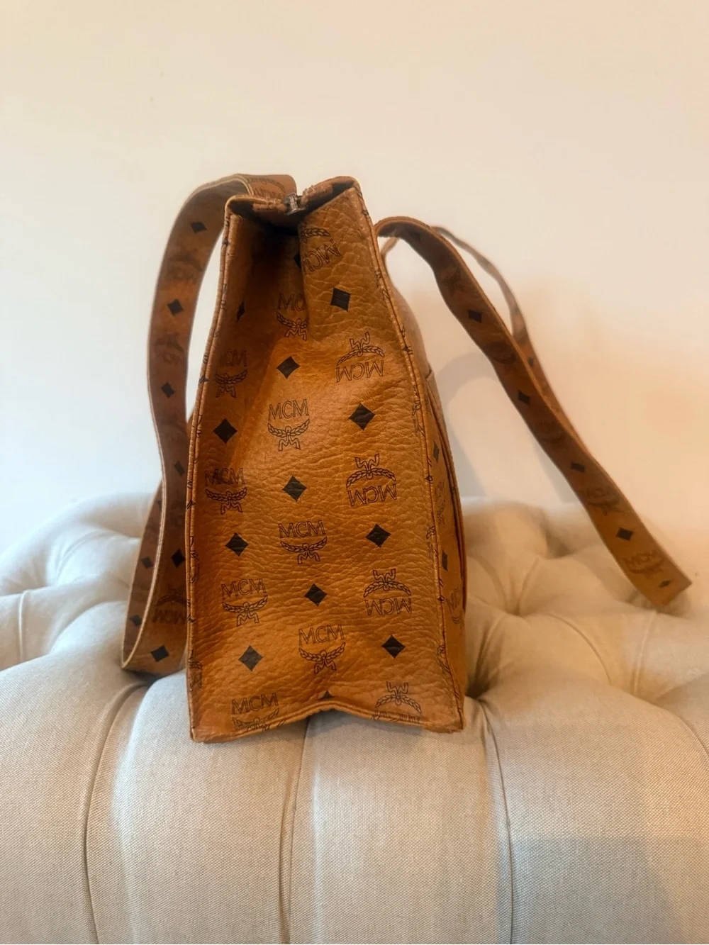 Vintage MCM Aren School Bag Tote Cognac Visetos Monogram Crossbody Shoulder